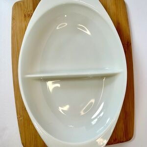 Vintage Pyrex Divided Casserole Dish 1.5 QT Milk Glass Oval USA